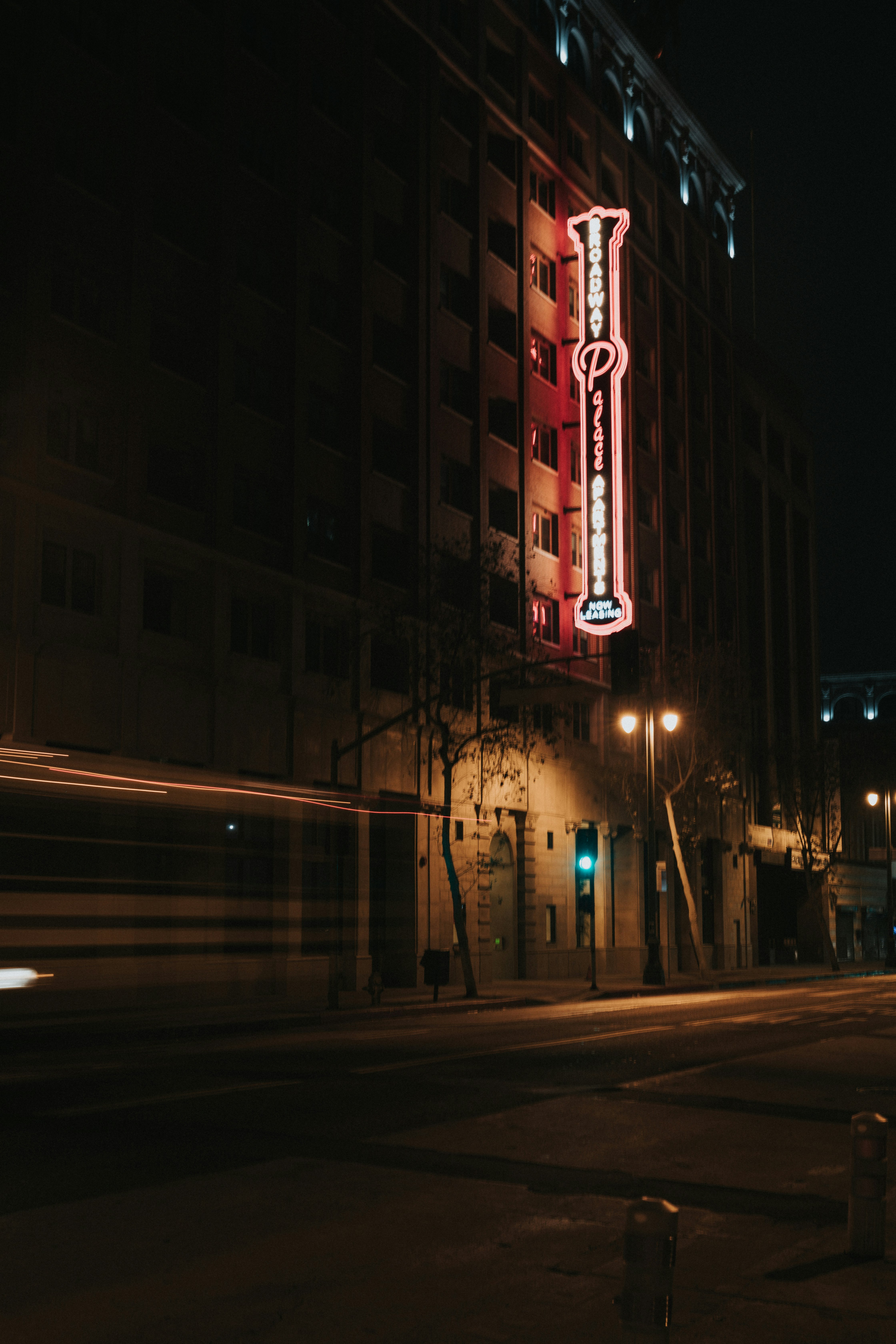 red LED signage at night